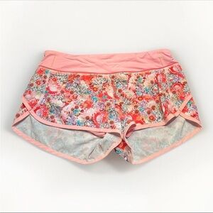 Lululemon Run Speed Shorts Flowabunga Mini Multi Bleached Coral Sz 6 Pink Floral